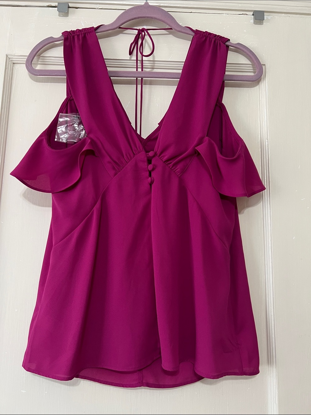 Express Magenta Cold-Shoulder V-Neck Ruffle tie neck Camisole